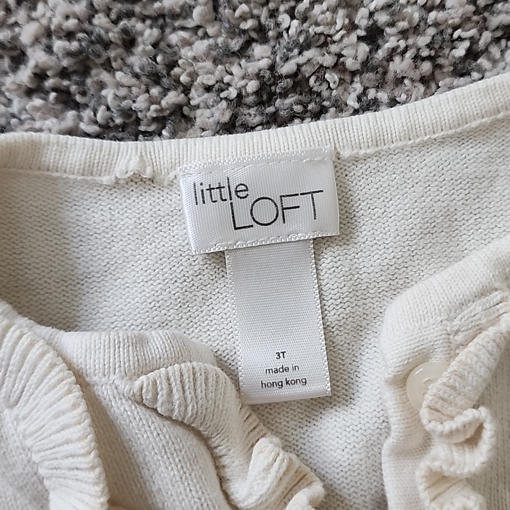 Little Loft Girls Cream Ruffle Knit Cardigan 3T - Picture 2 of 5